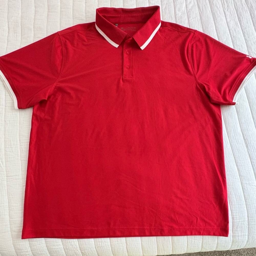 Under Armour Red Polo Shirt with White Trim